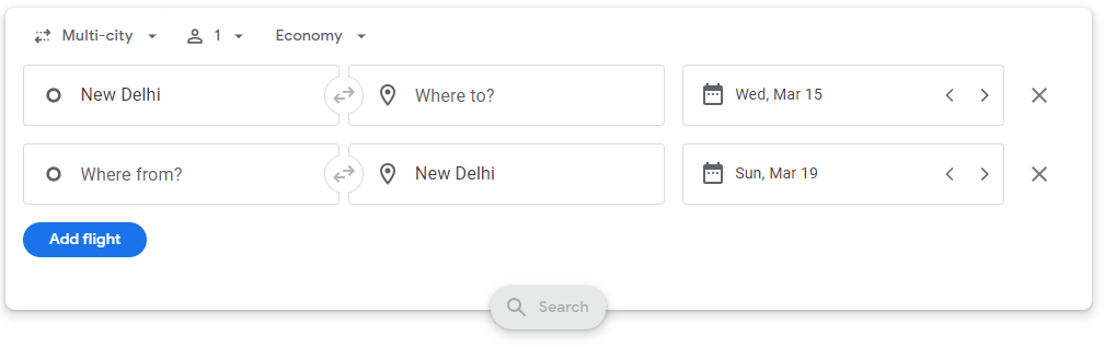 Google Flights Multi City Option