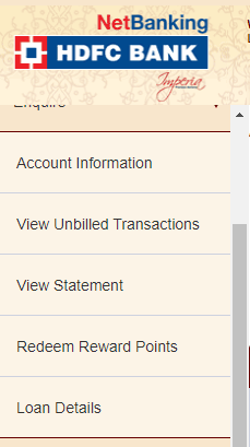 HDFC Bank Points Transfer Netbanking