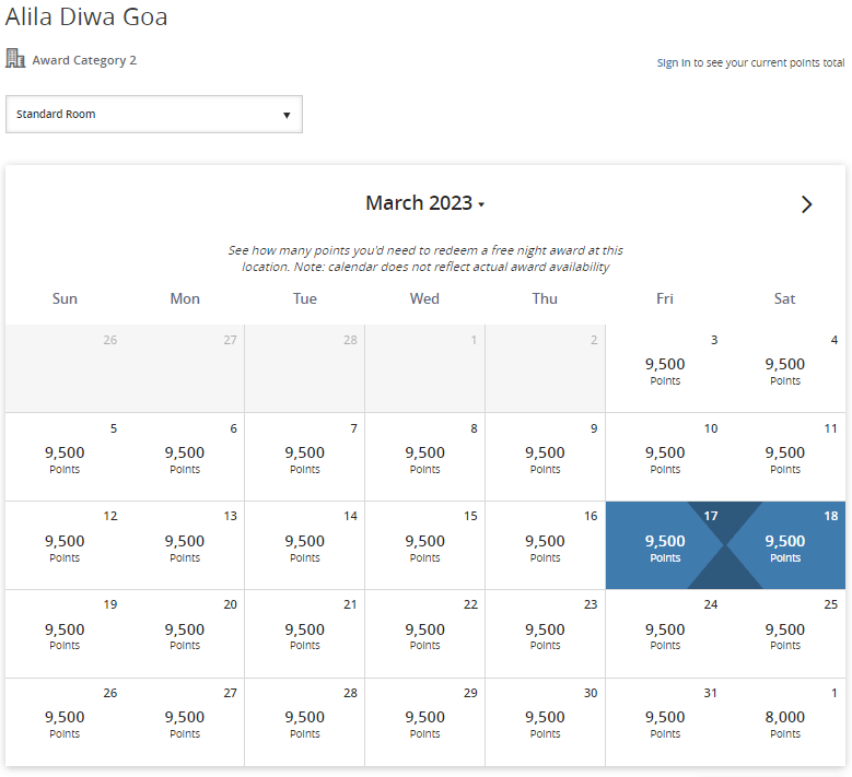 How to find Hyatt best points redemption rate website search result